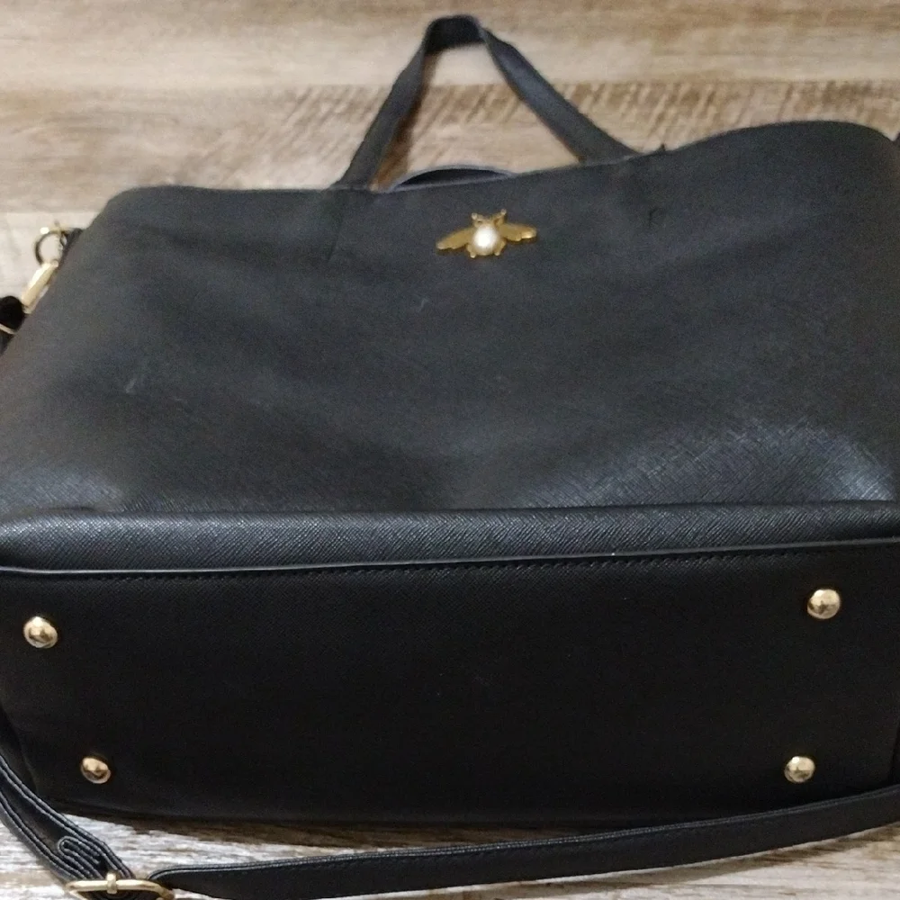 Black Tote Bag with Gold Bee Accent - Picture 3 of 16